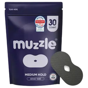 Muzzle Mouth Tape 30ct Medium Ultra Breathable Sleep Mouth Tape for Adults, Vented Airflow Design, Patented Vent, Medium Hold, 30 Count, Encourages Nasal Breathing, Mouth Breathing Support, Nighttime Sleeping Strips, Sports Friendly