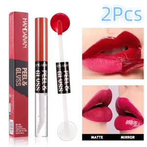 2Pcs Peel Off Lipstick & Moisturizing Lip Oil, 2-in-1 Matte + Mirror Lip Tint Waterproof Highly Pigmented Smooth Lip Gloss Long Lasting Lip Stain for Daily Makeup Cosmetic Glossy Moisturizer Hydrating Moisture Hydrate