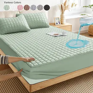 Solid Color waterproof mattress protector，Waterproof Plaid Textured Fitted Sheet, Soft Simple Bedding Quilted Mattress Cover for Bedroom, Pillow Case without Filler, Summer Bedroom Decor, Protective Sheets