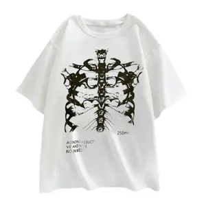 Skeleton Print Shirt, Harajuku, Skeleton Grunge Print, Y2K Top, Punk Tee, Hip Hop, Goth Clothes, Oversized T-Shirt, Graphic Tee Cotton Crewneck