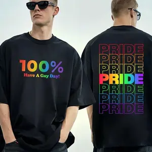 100% Pride LGBTQ Quote Graphic Tee, Inclusive Casual Black T-Shirt Sweatshirt Menswear