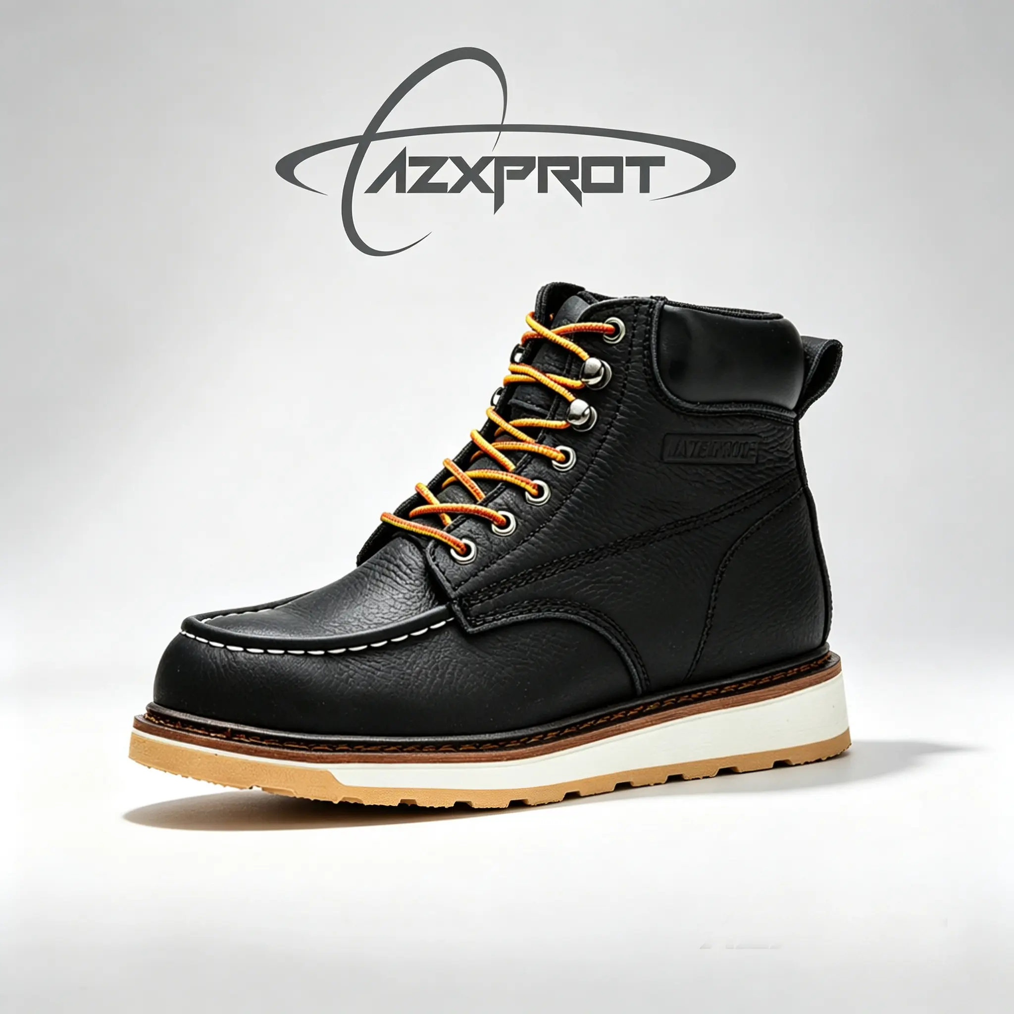 AZXPROT Men's 6" Full-Grain Leather Work Boots, Waterproof Round Toe with a Lightweight Wedge Sole and Cushioned Insole, Lace-Up for Construction Workwear, Laces, Cowhide, Wedge Heel, Cuban, Ankle Boot, Footwear, Design, Plain
