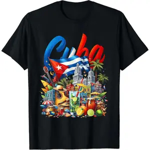 100% Cotton Unisex Cuba National Hispanic Heritage Month Cuban Flag T-Shirt