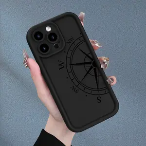 Simple Sea Compass Pattern Case for iPhone 16 15 14 Pro Max 13 12 11 XR XS Plus Shockproof Non Slip Military-Grade Protection Silicone Cover