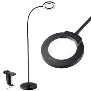 VEVOR Magnifying Floor Lamp, 5X Standing Magnifying Glass with Light, Height Adjustable Floor Magnifier with Light, Flexible Gooseneck, 3-in-1 LED 5 Color Modes Stepless Dimmable, for Reading Craft