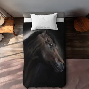 360 stand Twin Size Extra Long Duvet Cover - Loneliness Horse Print, Animal Motif, Breathable Microfiber Face Fabric, Rustic Vibe Home Decor Textile, Breathable Fabric, Comfortable Duvet Covers, Graphic Duvet Covers
