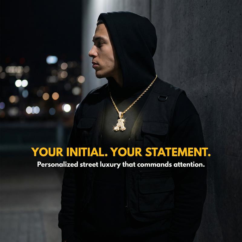 Personalized lced-out Bubble Initial NecklaceFor Men HipHop Zirconia Letter Necklace ForWomen 24 inchesLong Stainless Steel RopeChainT26 Alphabet Neckiace For WomenCharms