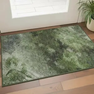 HomeRoots 650507 3'x5' Kids-Safe Green, Gray & Charcoal Abstract Machine-Made Rectangle Indoor Area Rug - Non-Slippery, Machine Wash, Stain Resistant, UV-Protected Household Textile Carpet