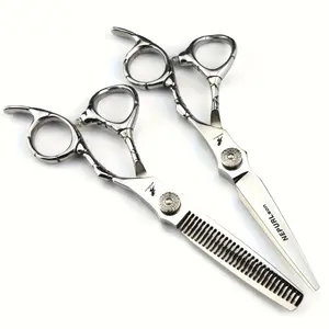 6.0 Inch High-End Crocodile Handle Hair Cutting Scissors, Thinning Shears, Stainless Steel, Ergonomic Design, Right Hand, Unisex Home Use