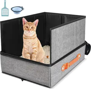17.7''x 13.5''x 13.7" Travel Litter Box for Cats, Collapsible  Litter Box with Lid, Portable  Box with Zipper & Hard Bottom, Leak-Proof Kitty Litter Pan for  Hotel Airplane, Water-Resistant