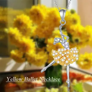 Elegant Shiny Zirconia Yellow Ballet Dancer Alloy Pendant Necklace - Delicate Sparkling Jewelry Gift for Dance Enthusiasts, Girls, and Ballet Students - Dainty Chain Accessory for Women