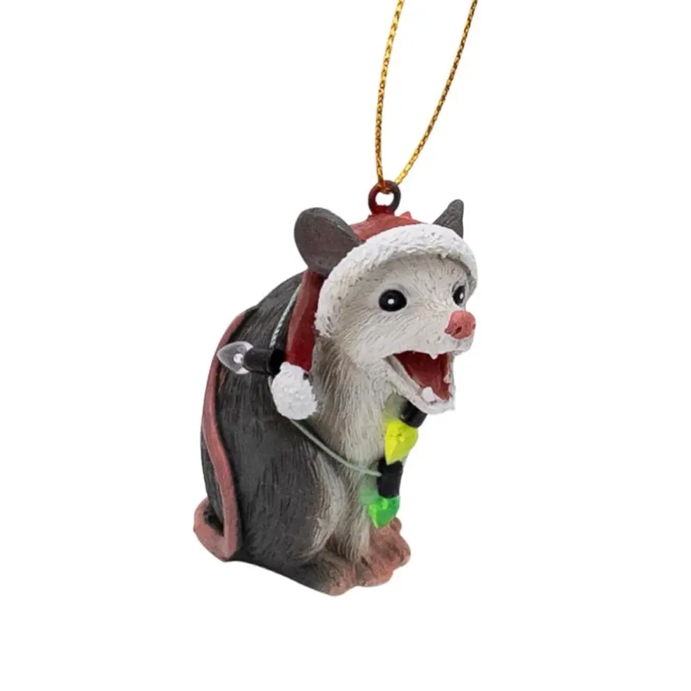 Opossum Wearing Santa Hat Wrapped in Lights Christmas Tree Ornament