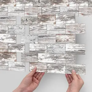 10/20PCS/Box AST-G American Vintage Mixed Wood Peel and Stick Tile, PE Thickened Matte Waterproof Oil-Proof Removable Wall Sticker for Kitchen Bathroom Ceiling