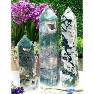 Wholesale Lot 3-4 pcs large Natural Moss Agate obelisk Tower Point Crystal Healing Energy 5.9 to 6 lbs