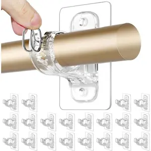 8-Pack No-Drill Curtain Rod Brackets, Adhesive Curtain Rod Brackets, No-Drill Curtain Hooks, Nail-Free Adhesive Curtain Hooks, Suitable for Bathroom, Living Room, Kitchen, Non-Damaging Transparent Clips