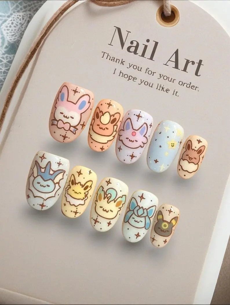 Eeveelutions/Handmade Press on Nails/Pure hand-painted nail art/Pokémon series/Custom press on nails Nail Art Kit Nail Box