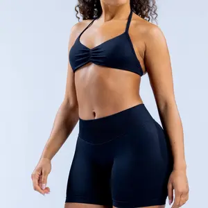 DFYNE Halter Back Yoga Set for Women: High-Elastic Sports Bra + Hip-Lifting Shorts, Fitness Training Clothing