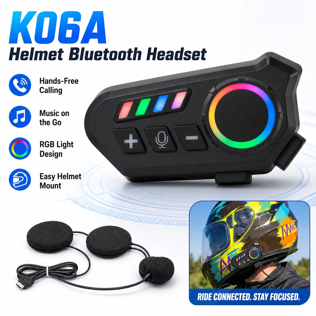 K06A Wireless Helmet Headset Smart Intercom Long Battery Life Waterproof Noise Reduction HD Sound Quality Cycling Equipment Motorcycle Accessories tiktokshopcreatorpicks Crystal Clear Audio Easy Installation