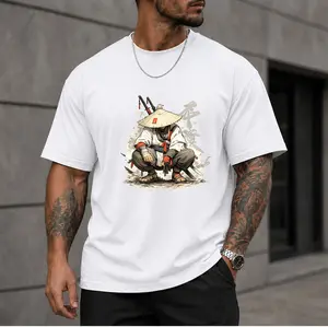Men's Vintage Japanese Samurai Warrior Graphic Tee - Elegant, Basic, Breathable, Casual, Classic Ronin Streetwear T-Shirt