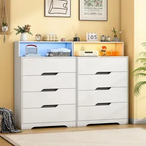 Linor 4-Drawer Dresser with LED Lighting, 47.2" Modern Storage Chest of Drawers with Built-in Charging Station, Tall Organizer for Bedroom, Living Room Organization Minimalist