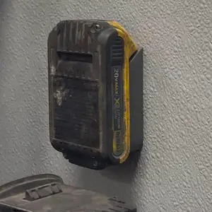 Battery Holders for popular black & yellow brand – Set of 4 with Mounting Hardware | Garage & Shop Organizer | Made in USA Tool Kit