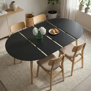 Extendable Dining Table 39"-70", Oval Table for 4-6, Space Saving Modern Kitchen Table