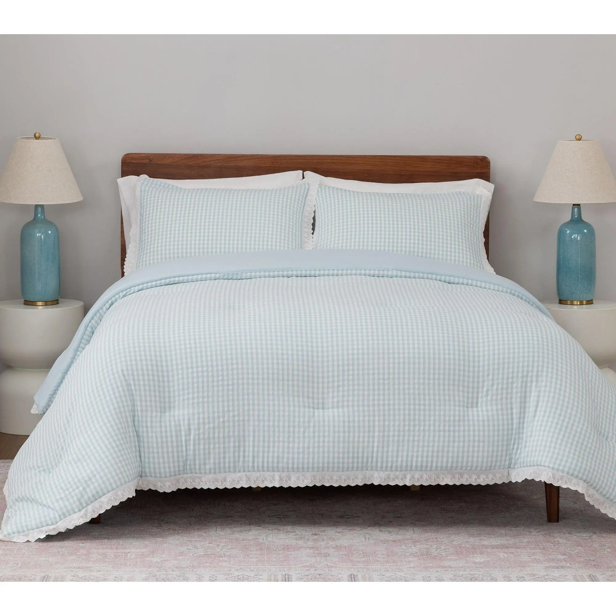 Berkshire Gingham Comforter & Sham Set with Lace Trim-Queen Berkshire Gingham Comforter & Sham Set with Lace Trim-Queen