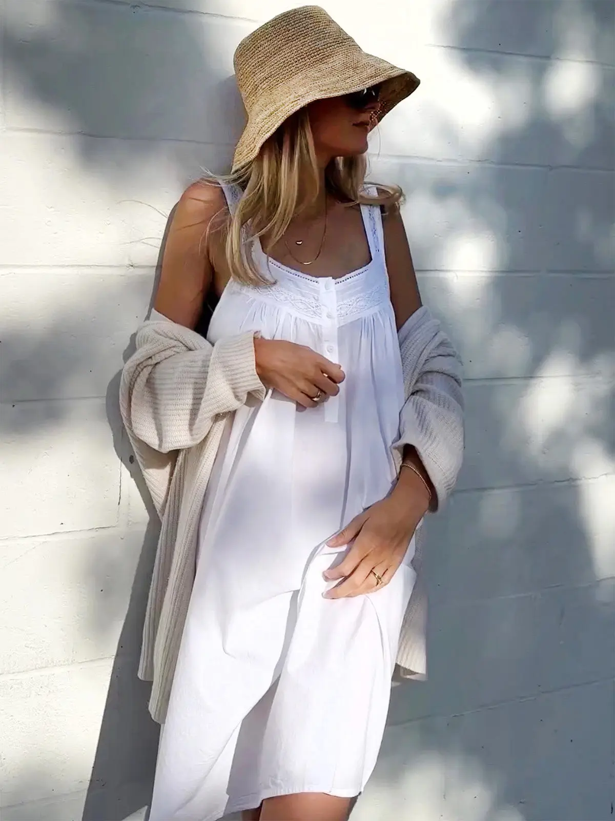 Joy White Cotton Nightgown - Comfortable Fit for All-Weather Wear