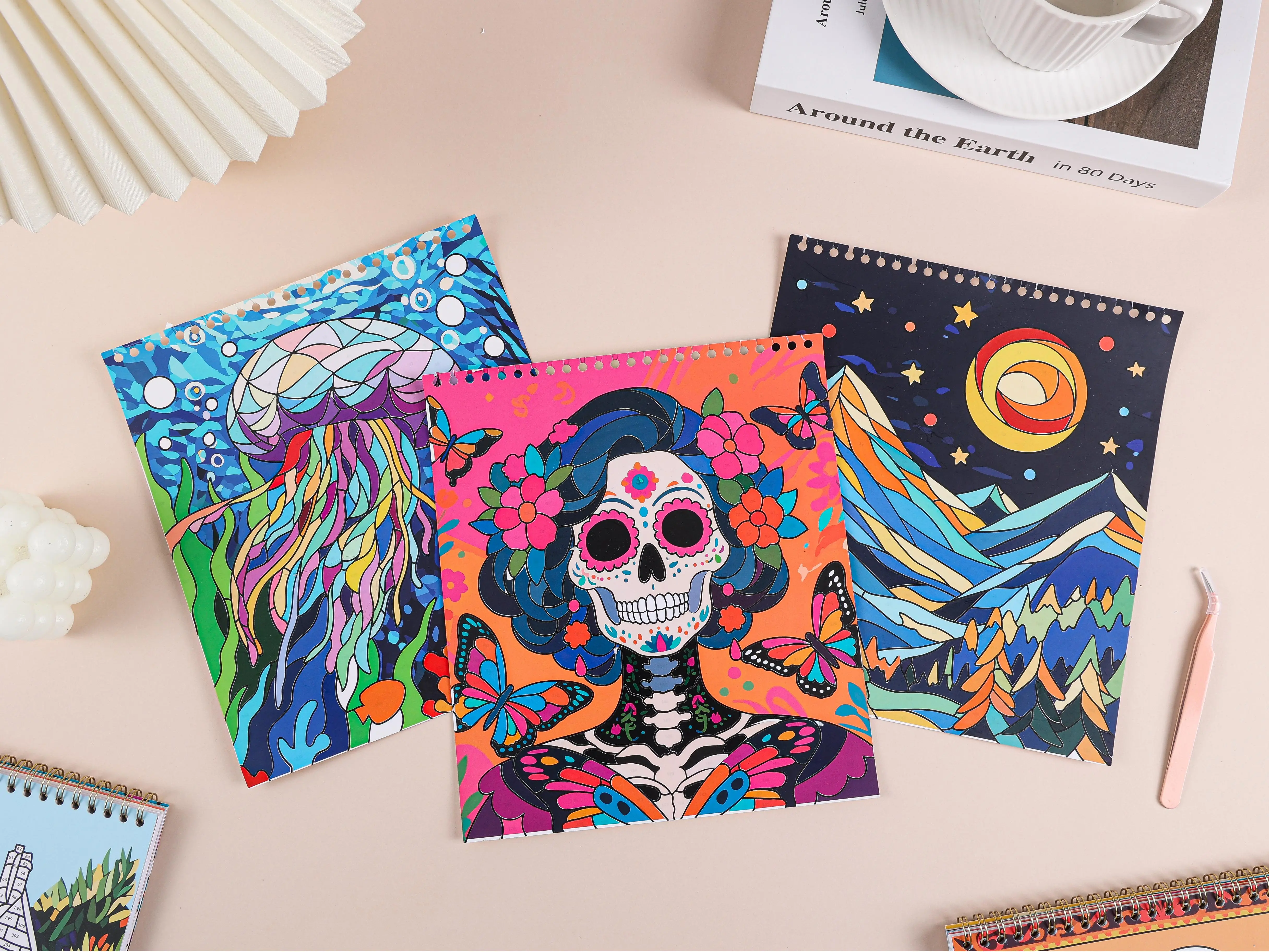 Scrapbook Art Stickers Book - 2-in-1 Spiral-Bound Brain Games & Be Inspired Book with 36 Images, DIY Crafts Supplies for Adults to Create Impressive Art, Stickers for Scrapbooking & Stamping, Stickers For Adults
