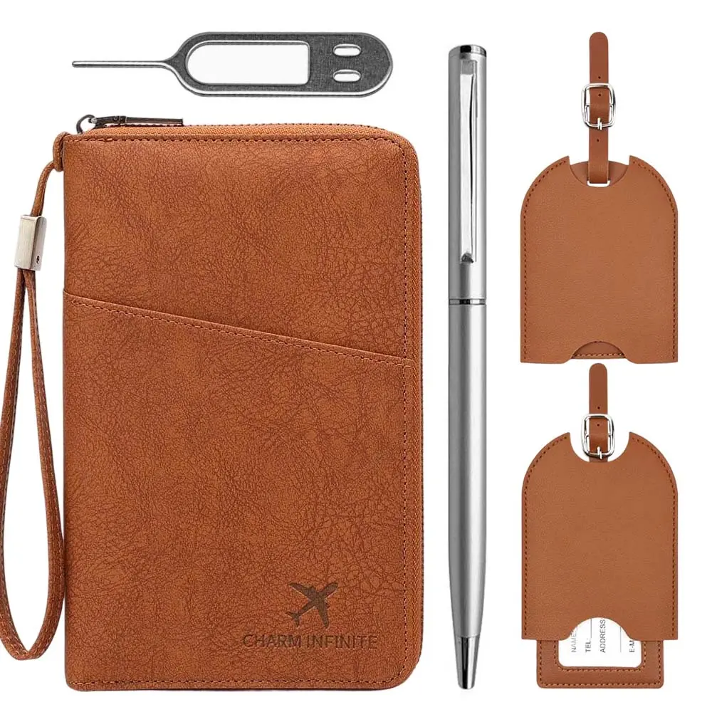 Family Passport Holder, RFID Blocking Brown Leather Multiple Passport Wallet with Zipper & Wrist Strap, Travel Document Organizer with Card Slots for Women Men - Home Improvement.