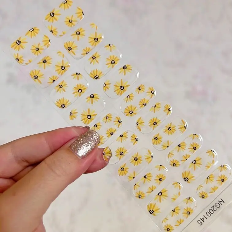 August Nails QUINNAS SUNFLOWER Semi-Cured Gel Nail Wraps, Semi Cured Gel Nail Strips【BUY ANY 2 NAIL KITS GET FREE UV LAMP】- NG200145