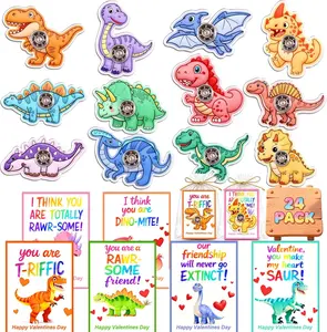 Valentines Day Gifts for Kids, 24 Pack Valentines Day Cards with 24 Dinosaur Fidget Spinners, Valentines Day Gifts Exchange for Kids, Valentines Gifts Party Favors for Classroom School