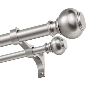 1 Inch Double Curtain Rods 72 to 144 Inches, Adjustable Telescoping Window Drapery Rod, Dual Heavy Duty Curtain Rods with Iron-Finials for Sliding Glass Door, Patio, Bedroom, Kitchen, Brushed Nickel