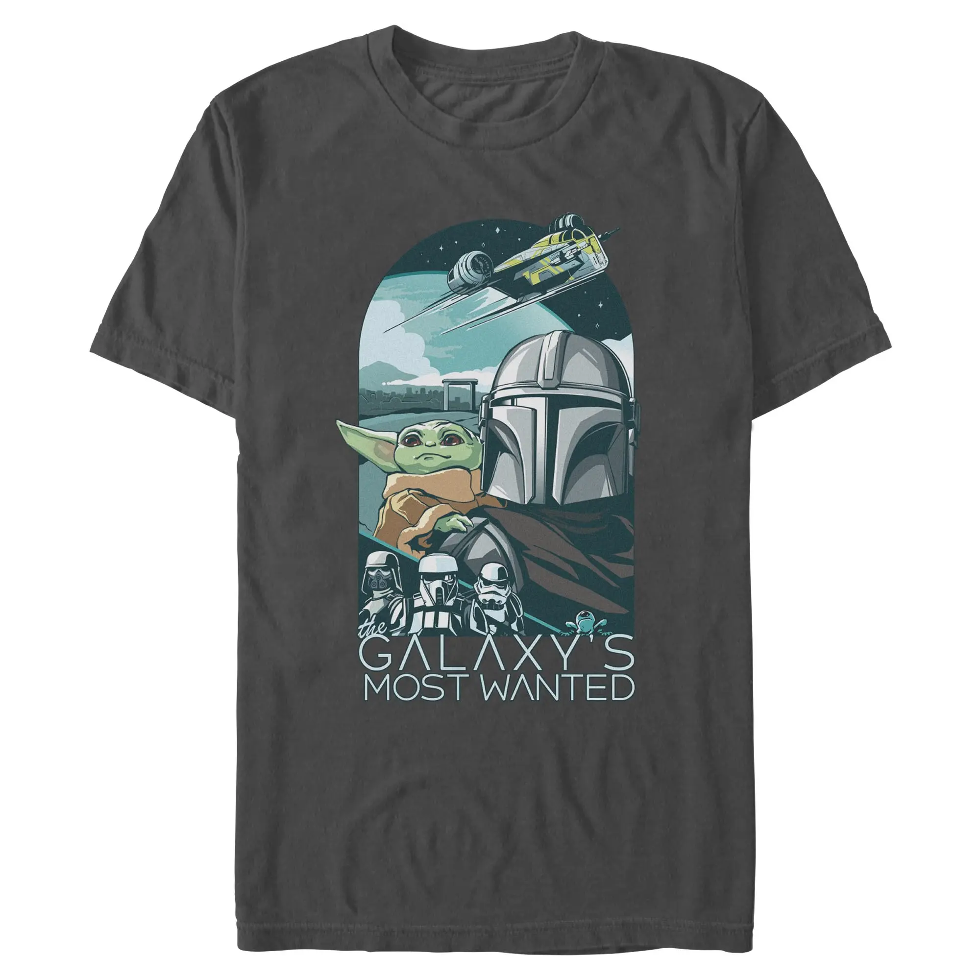 Mens Star Wars: The Mandalorian and Grogu Galaxy's Most Wanted Comic Art T Shirt
