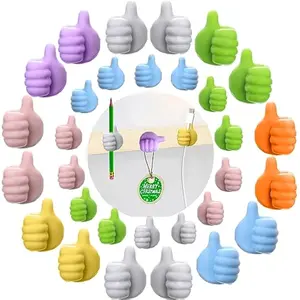 30Pcs Creative Silicone Thumb Wall Hook - Multifunction Adhesive Cable Clip self Adhesive Thumb Hook Cable Organizer Clips Key Hanger (30)