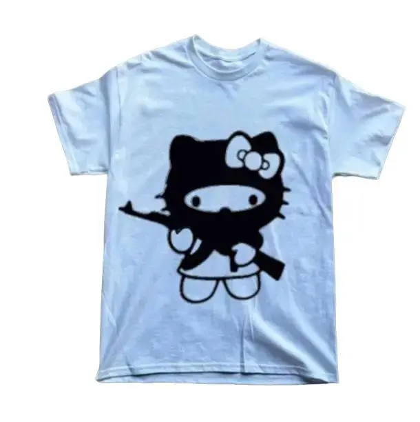 Kittys AK Gun T-Shirt, Vintage Graphic Tees Gothic Grunge Y2k Emo Scene Amity Affliction Style Clothes Men Women Streetwear
