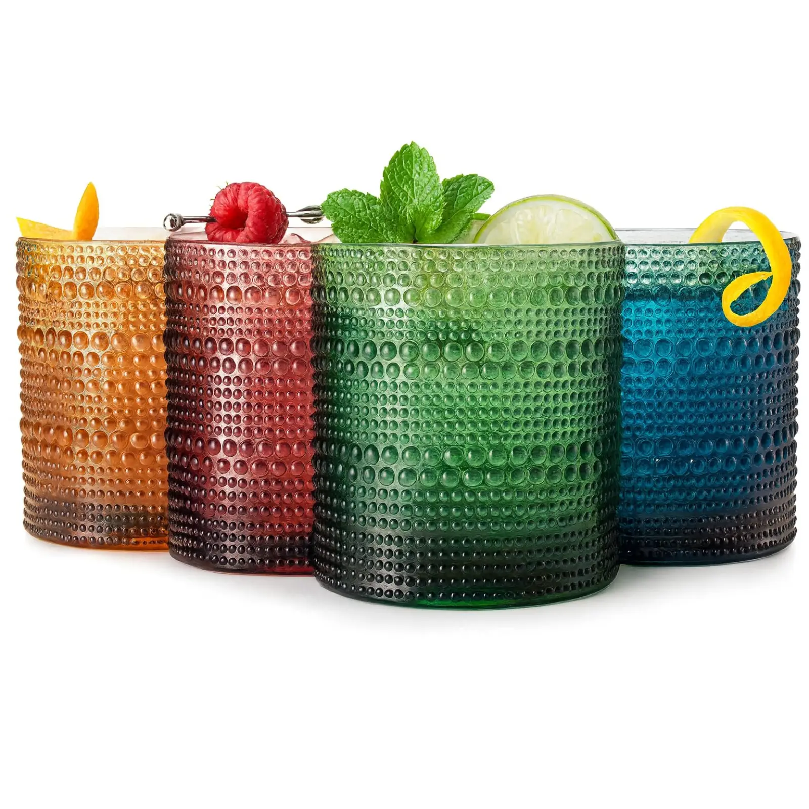 Khen Plastic Hobnail Drinking Glasses Set of 4 Neutral Tones Cups 14oz, Shatterproof & Unbreakable Acrylic Beaded Design, BPA-Free, Dishwasher Safe Indoor/Outdoor Drinkware for Water, Juice, Cocktails