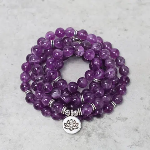 Sofia 108 Beaded Natural Amethyst 8mm Gemstone Wrap Piece - Natural Crystal Bracelets, Crystals, Boho Style Daily Use Handmade Gift Necklace