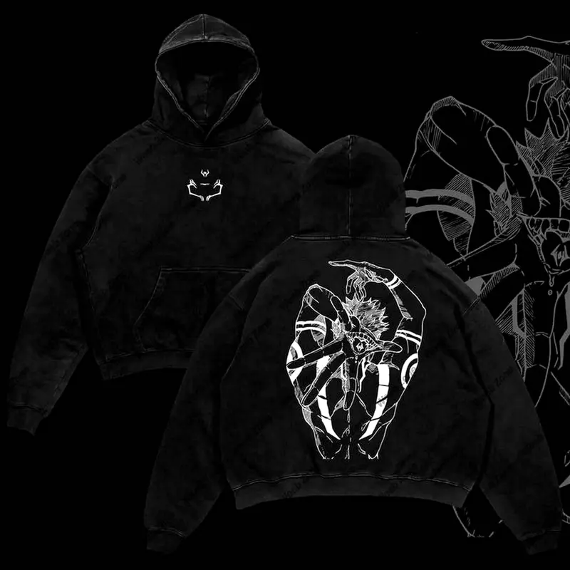 Limited Edition Ryomen Sukuna Jujutsu Kaisen Anime Double Printed Oversize Lightweight Acid ed Hoodie Gift For Unisex Wa Hoodied Trendy Cotton Sweaters