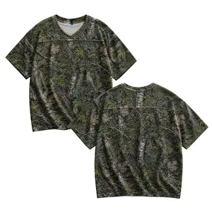 Men’s Oversized Camouflage Football Jersey T-Shirt – Y2K Mesh V-Neck Tee, Vintage Athletic Streetwear Summer Top