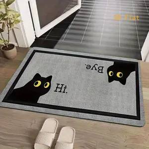 Funny Cat Welcome Door Mat with Soft and Durable Flannel, Absorbent, Black and White Design- Suitable for Bathroom, Doorway, Indoor Use- Ideal for Bathroom, Living Room, Bedroom, Kitchen, Patio