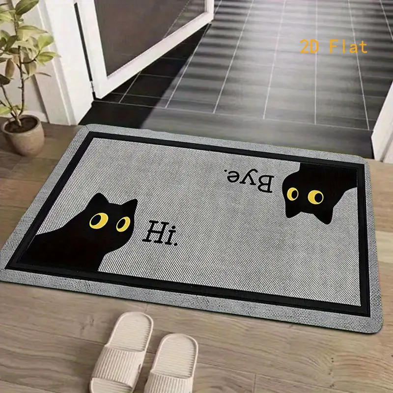 Funny Cat Welcome Door Mat with Soft and Durable Flannel, Absorbent, Black and White Design- Suitable for Bathroom, Doorway, Indoor Use- Ideal for Bathroom, Living Room, Bedroom, Kitchen, Patio