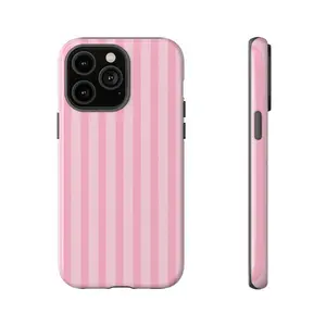Light Pink Striped VS Inspired Protective  Trendy  Cute  Preppy  Coquette  Iphone Case | Phone Case Suitable for Iphone