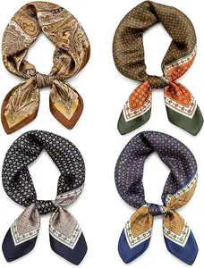 4PCS Neck Scarf Bandanas for Men and Women, Silk Feeling Head Scarfs, Fashion Neckerchief Square Purse Scarf