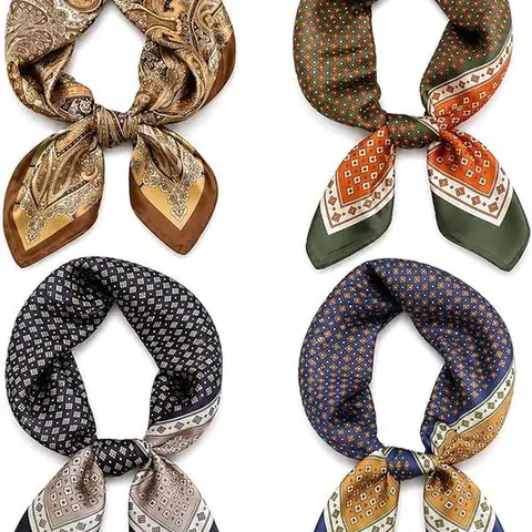 4PCS Neck Scarf Bandanas for Men and Women, Silk Feeling Head Scarfs, Fashion Neckerchief Square Purse Scarf