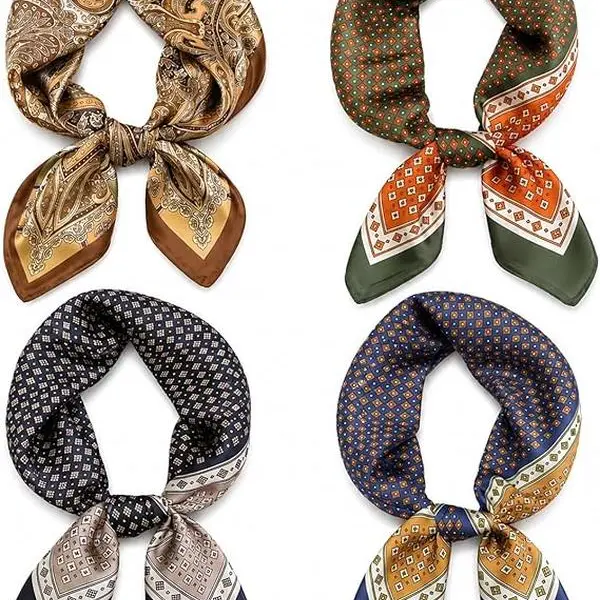 4PCS Neck Scarf Bandanas for Men and Women, Silk Feeling Head Scarfs, Fashion Neckerchief Square Purse Scarf