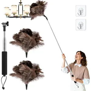 Extendable Ostrich  Duster with 19-49 inch Rotatable Stainless Steel Pole,   Duster for Ceiling Fan Cobweb Dusting,  Flexible Cleaning Duster(Include 1 Replacement Heads)