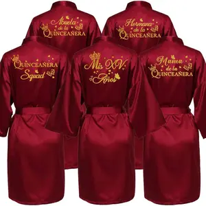 Mis15 Años Robe 15 Years Girl Birthday Party Robes Quinceanera Robe Mis XV Bathrobe Silkly Nightgown