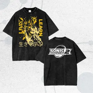 Sonic the Hedgehog Shadow the Hedgehog Anime 2-Sided Graphic T-shirt + Soft Unisex Tee + Oversized Fit + Vintage Washed, Street Vibe, Shortsleeve