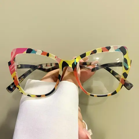Fashion Boho Cat Eye Glasses, Multicolor Eyeglasses, Unisex PC Frame, Casual Style, All Seasons Wear, Leopard Pattern Eyeglasses, Decorative Eyewear, Trending Glasses, Casual Stylish Glasses